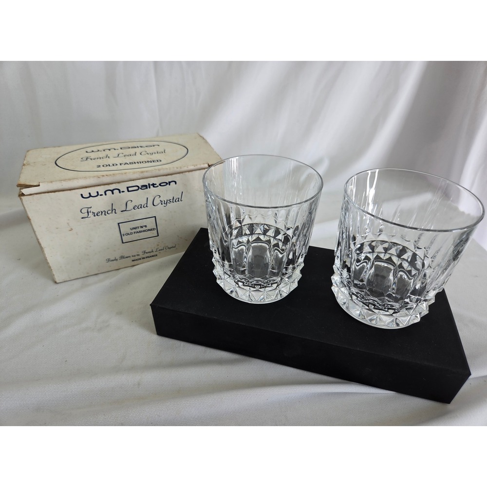 W.M. Dalton French Lead Crystal Old Fashioned Glasses Set of 2 Made in France